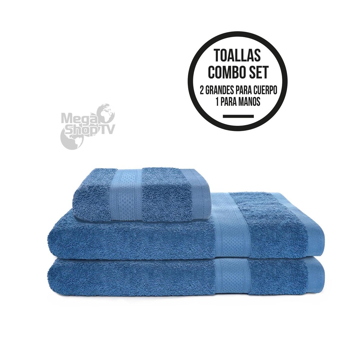 ENERGY PLUS - Set X3 toallas hoteleras: 2 toallas de cuerpo + 1 de manos Azul