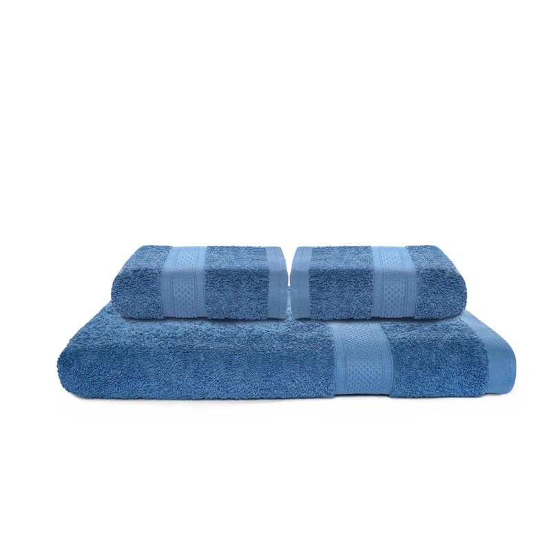 ENERGY PLUS - Set X3 toallas hoteleras: 1 de cuerpo + 2 toallas de manos Azul