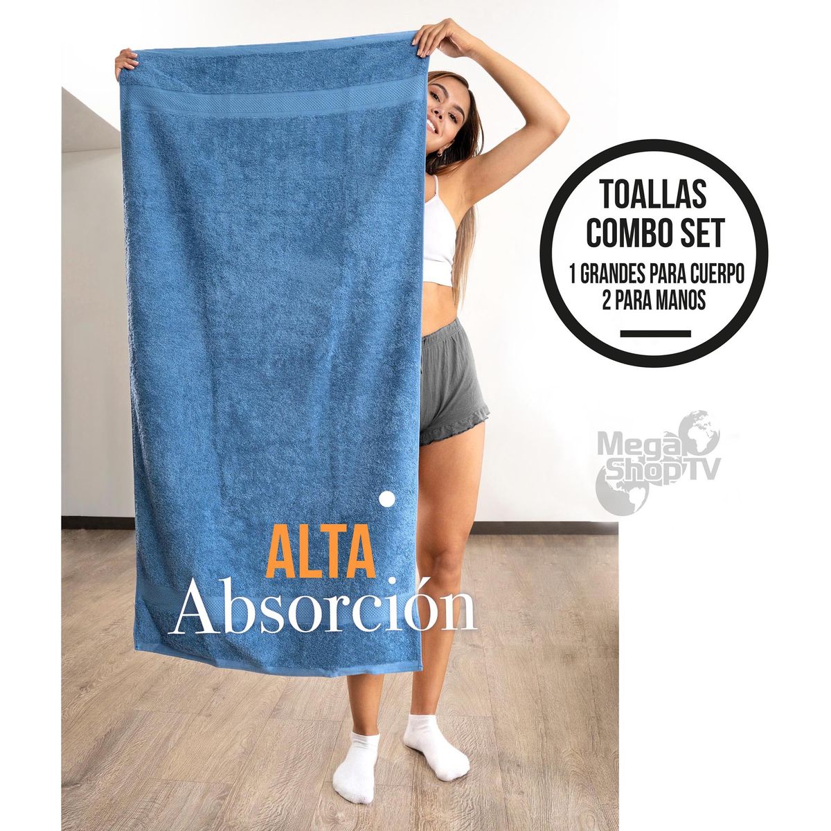 ENERGY PLUS - Set X3 toallas hoteleras: 1 de cuerpo + 2 toallas de manos Azul