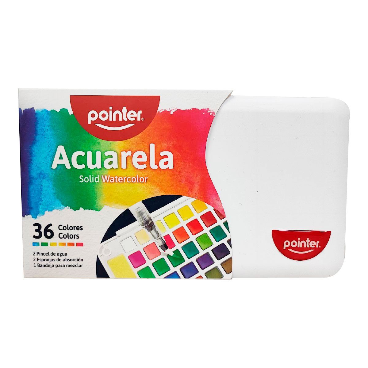 POINTER - Acuarela Pointer X36 Colores Pincel Esponja Bandeja