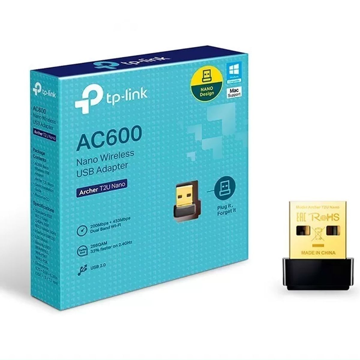 TP LINK - Tp-link Archer T2u Nano Adaptador De Red Wifi Usb Banda Dual