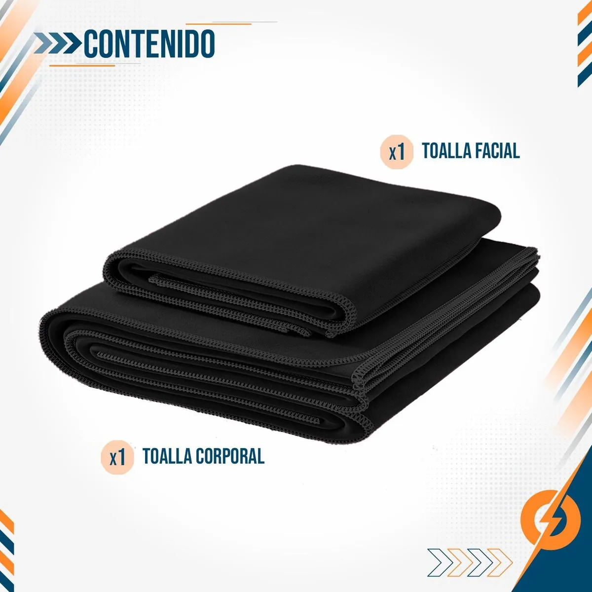 PBOLD - Kit Toalla Microfibra Pbold X2 Natacion Gym Piscina Negro