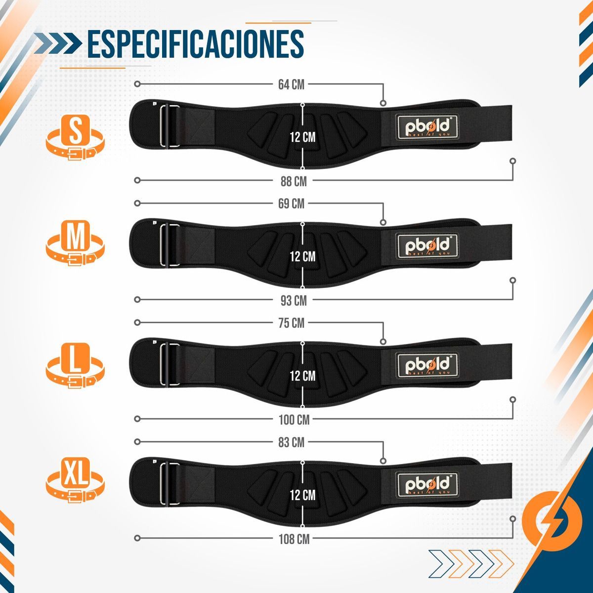 PBOLD - Cinturon Deportivo Para Gimnasio Gym Hombre Mujer S