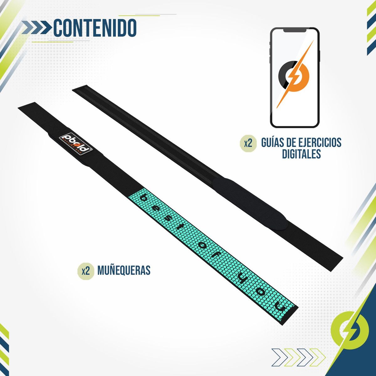 PBOLD - Par Muñequeras Straps Pesas Gym Crossfit Soporte Cian