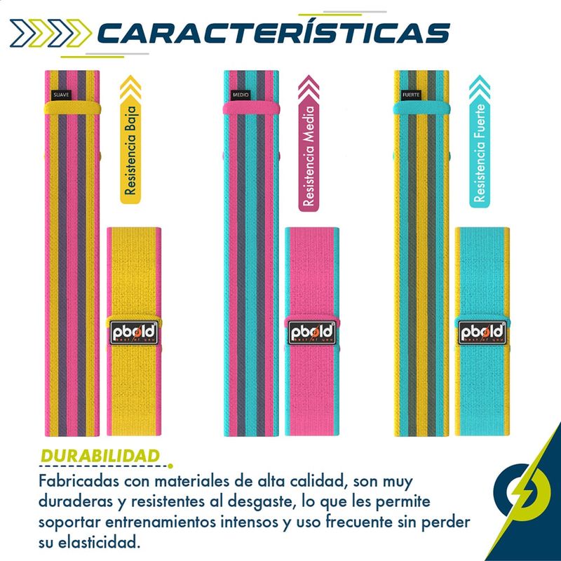 PBOLD - Kit Set De 3 Bandas Elásticas Resistencia Tela Fitness