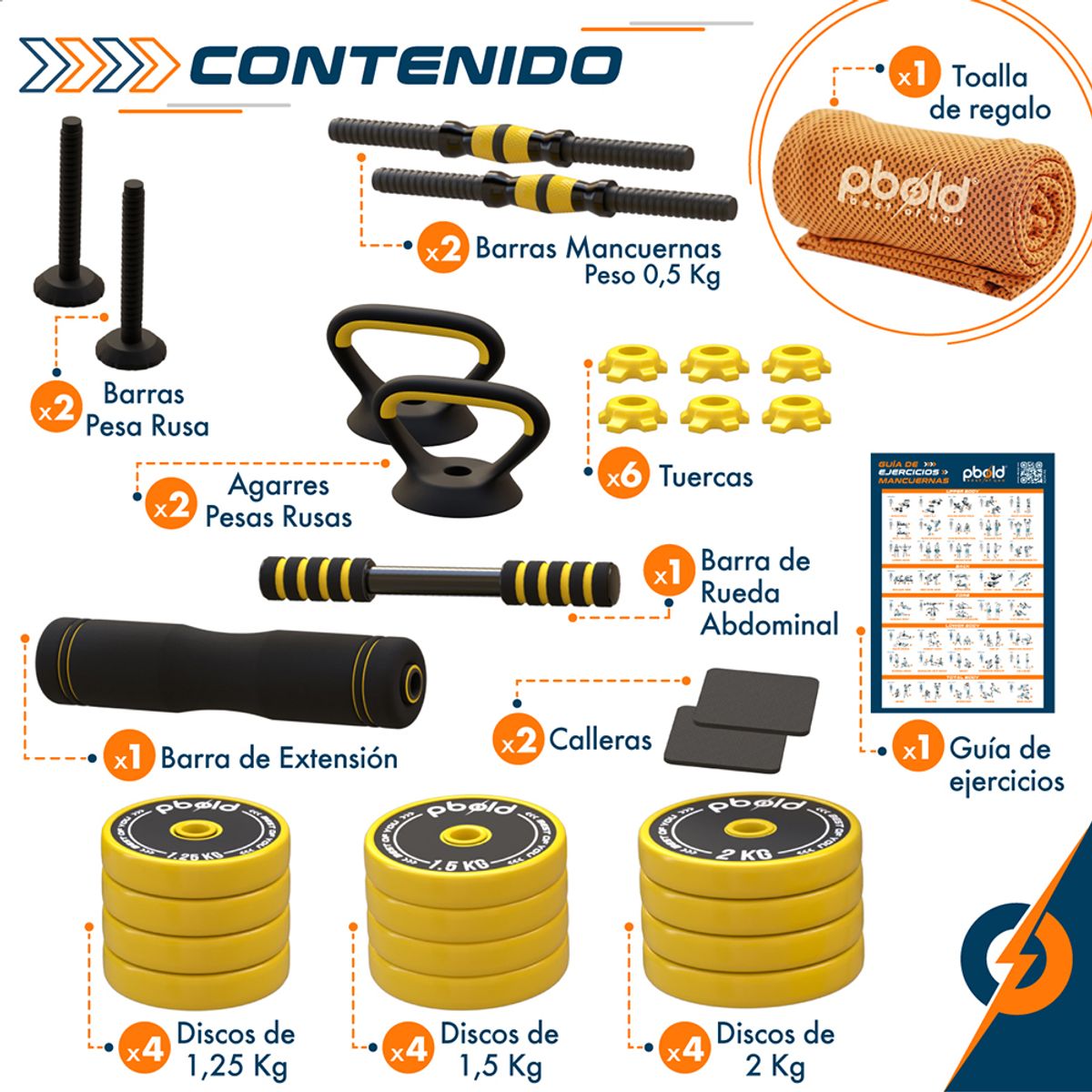 PBOLD - Kit Pesas Mancuernas Ejercicio Ajustables Metálicas Pbold