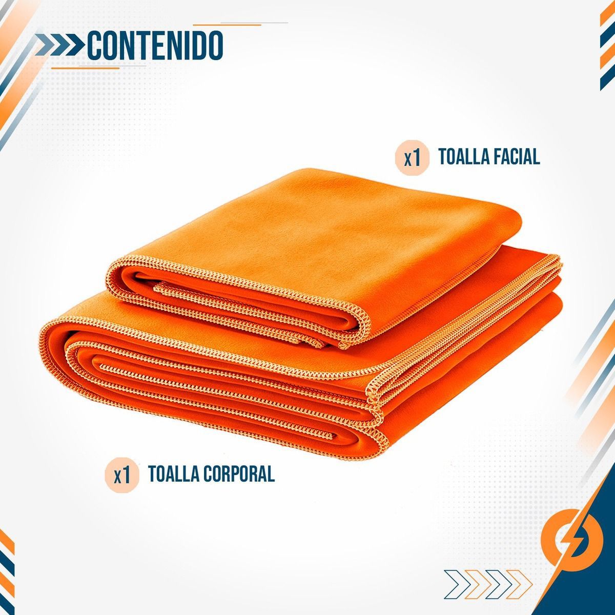 PBOLD - Kit Toalla Microfibra Pbold X2 Natacion Gym Piscina Naranja