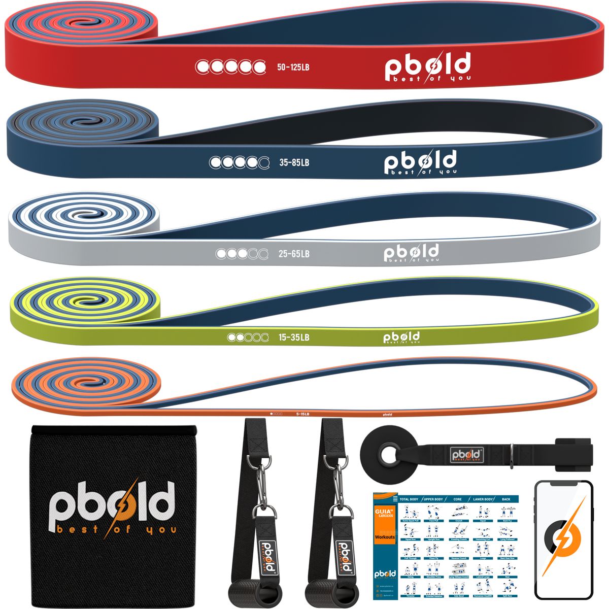 PBOLD - Bandas De Poder Resistencia Elásticas Ejercicio Dominadas