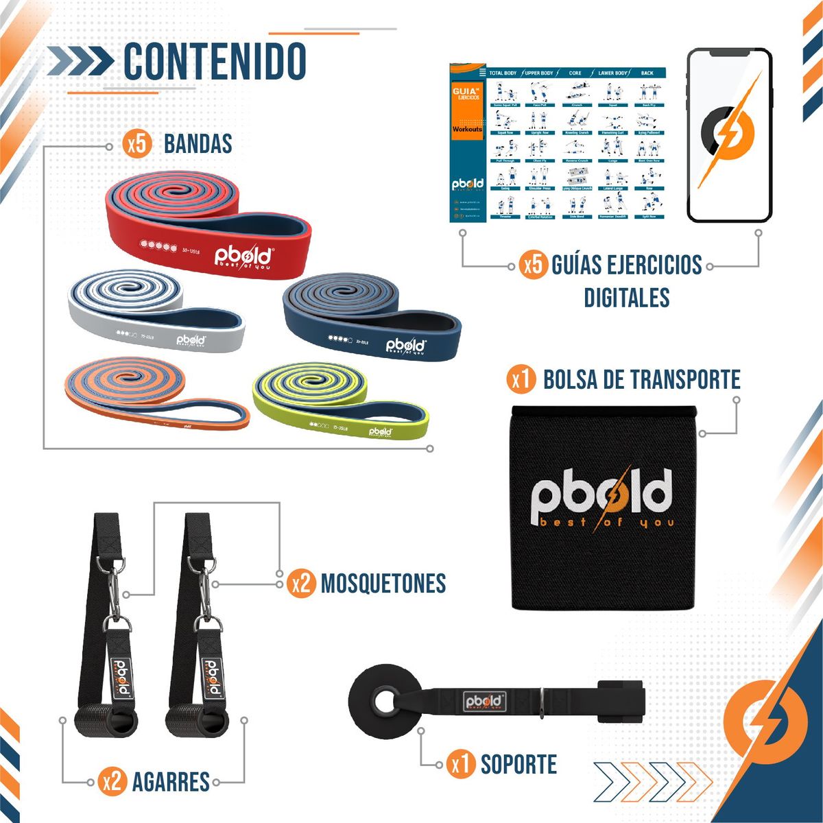 PBOLD - Bandas De Poder Resistencia Elásticas Ejercicio Dominadas