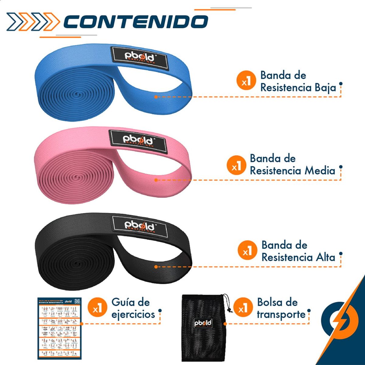 PBOLD - Kit Bandas De Tela Pull Up Pbold X3 Niveles De Resistencia