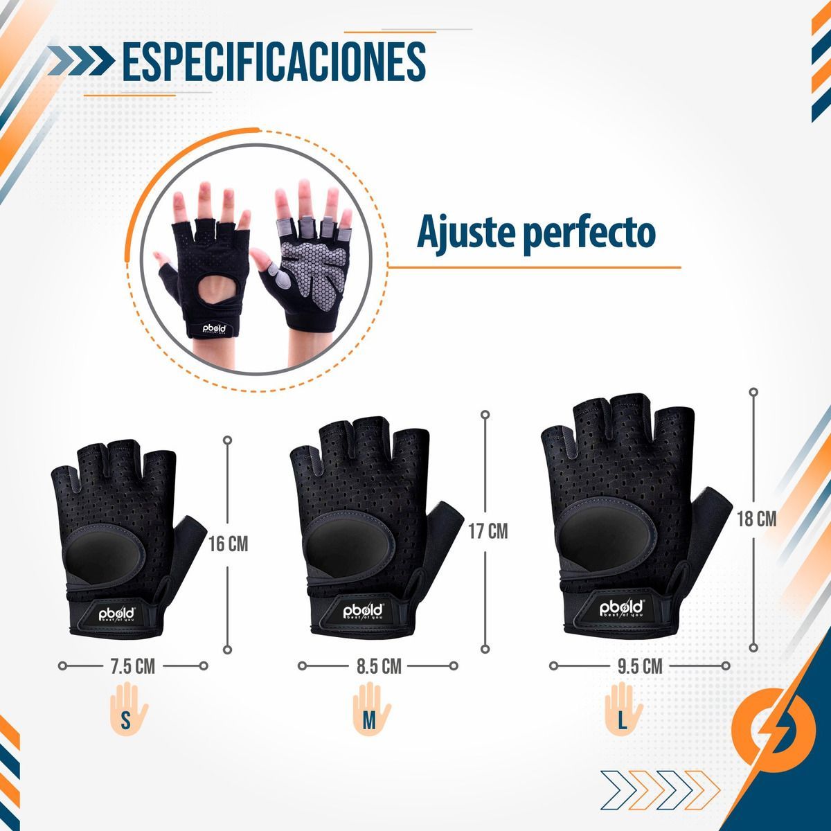 PBOLD - Guantes Gym Hombre Mujer Pbold Ejercicio Negro Talla M