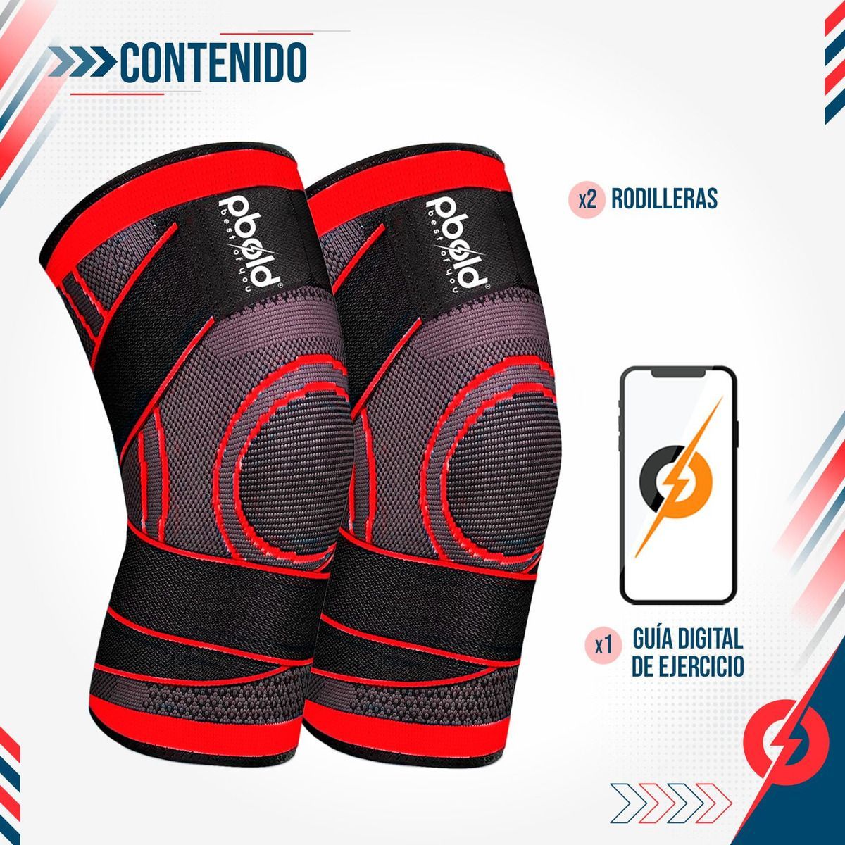 PBOLD - Rodillera Pbold Compresión Gym Rojo Entrenamiento XL