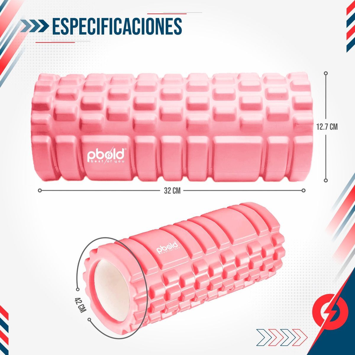 PBOLD - Rodillo Foam Roller Yoga Pilates Fisioterapia Gym Rosado