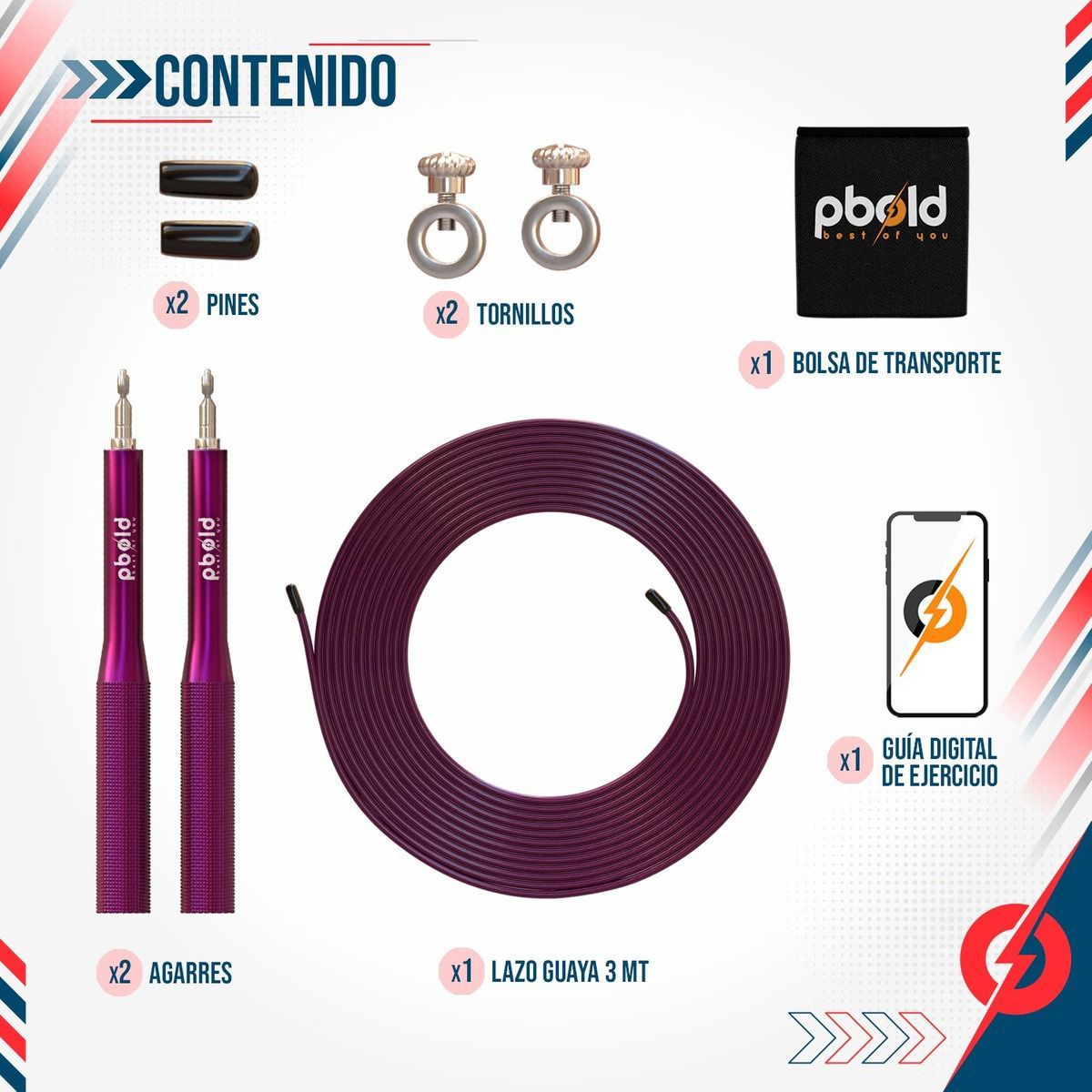 PBOLD - Lazo Crossfit Cuerda Saltar Jump Rope Cardio Violeta