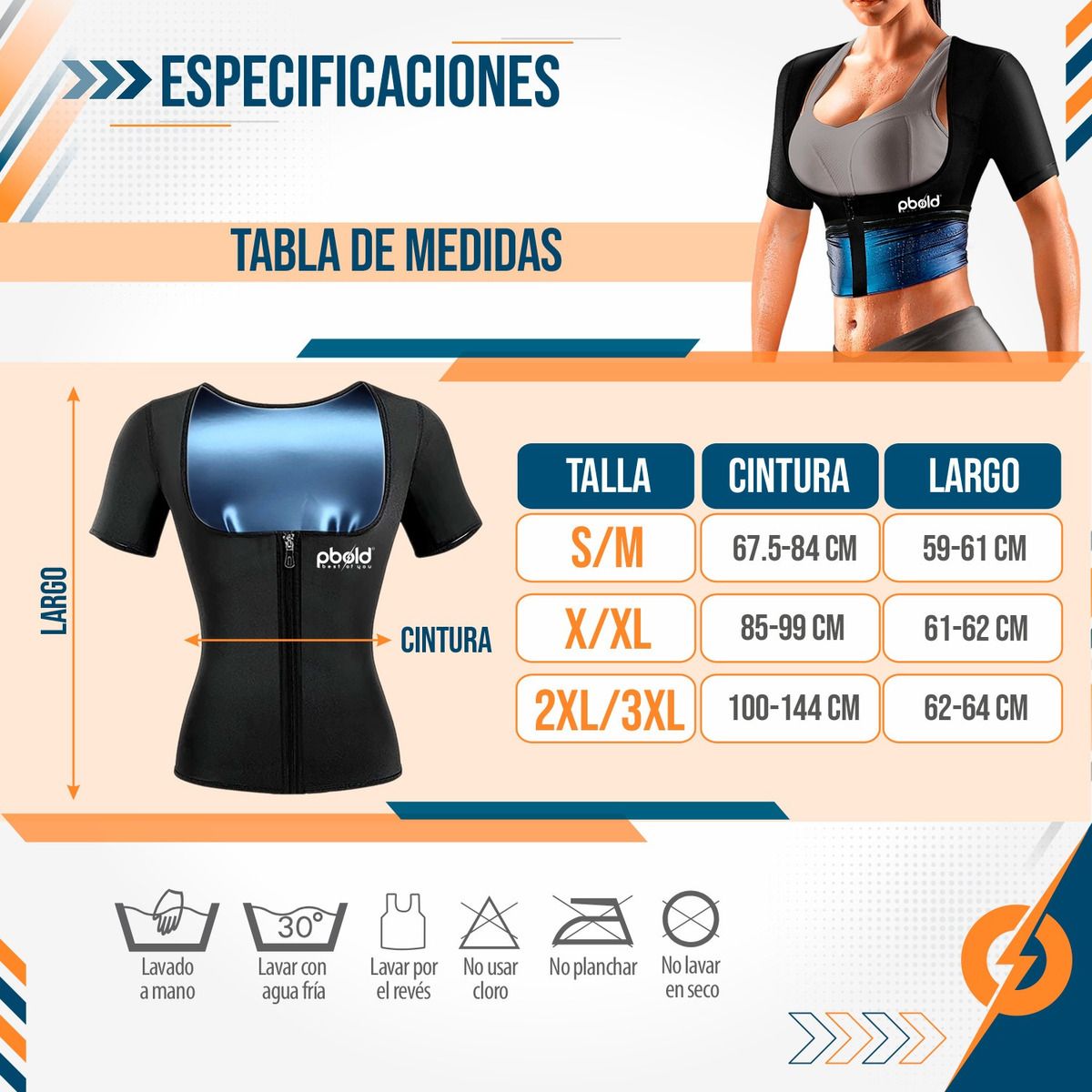 PBOLD - Camiseta Termica Traje Sauna Reductor Faja Moldeadora MujerL