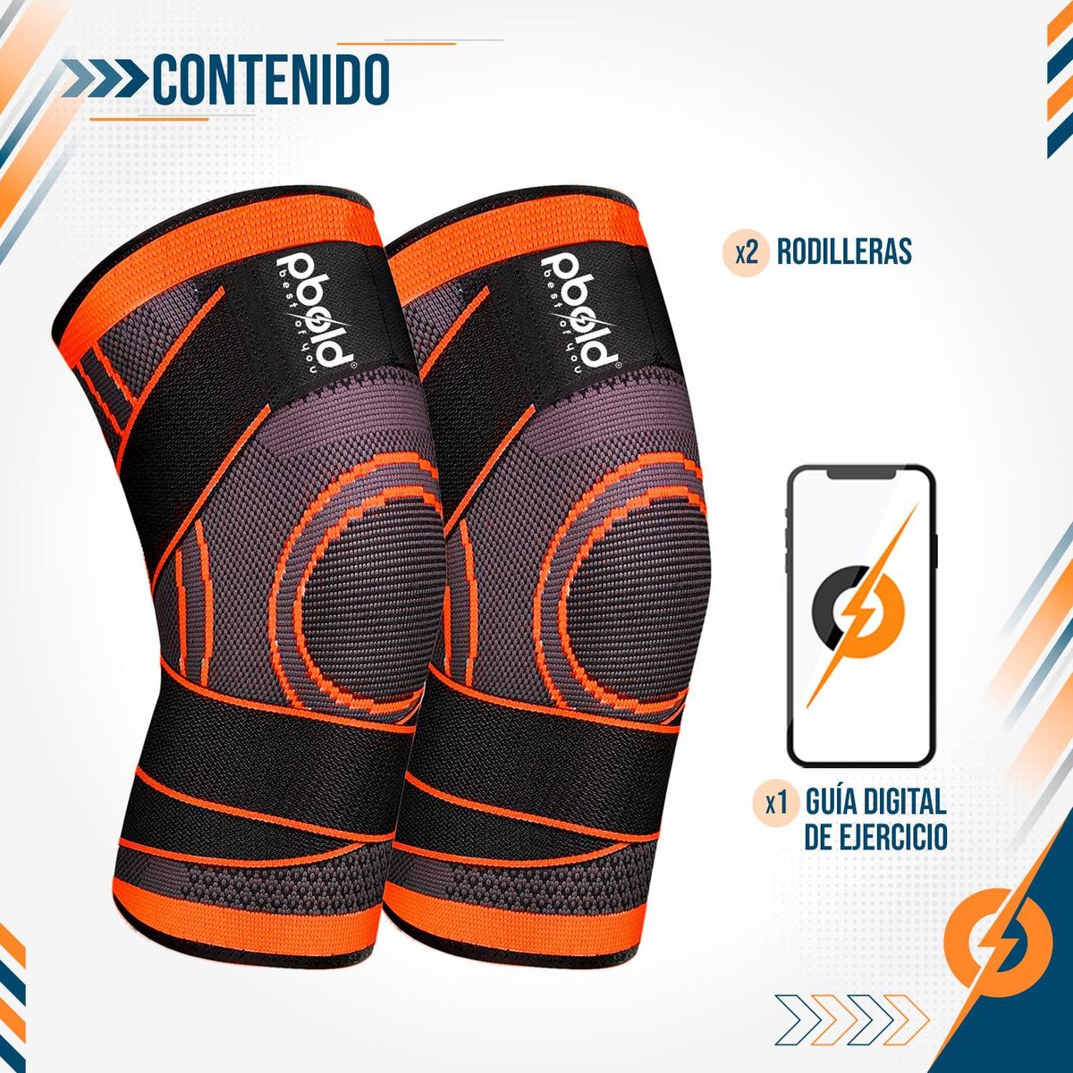 PBOLD - Par Rodillera Deportiva Pbold Compresion Entrenamiento Gym Naranja M