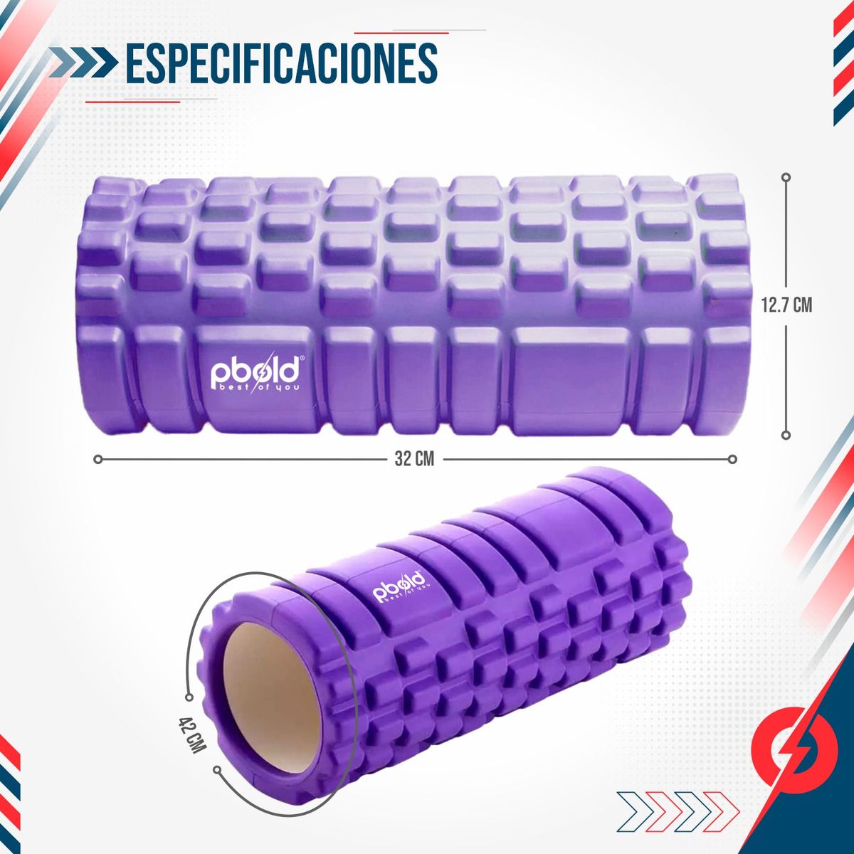 PBOLD - Rodillo Foam Roller Yoga Pilates Fisioterapia Gym Ejercicio Morado
