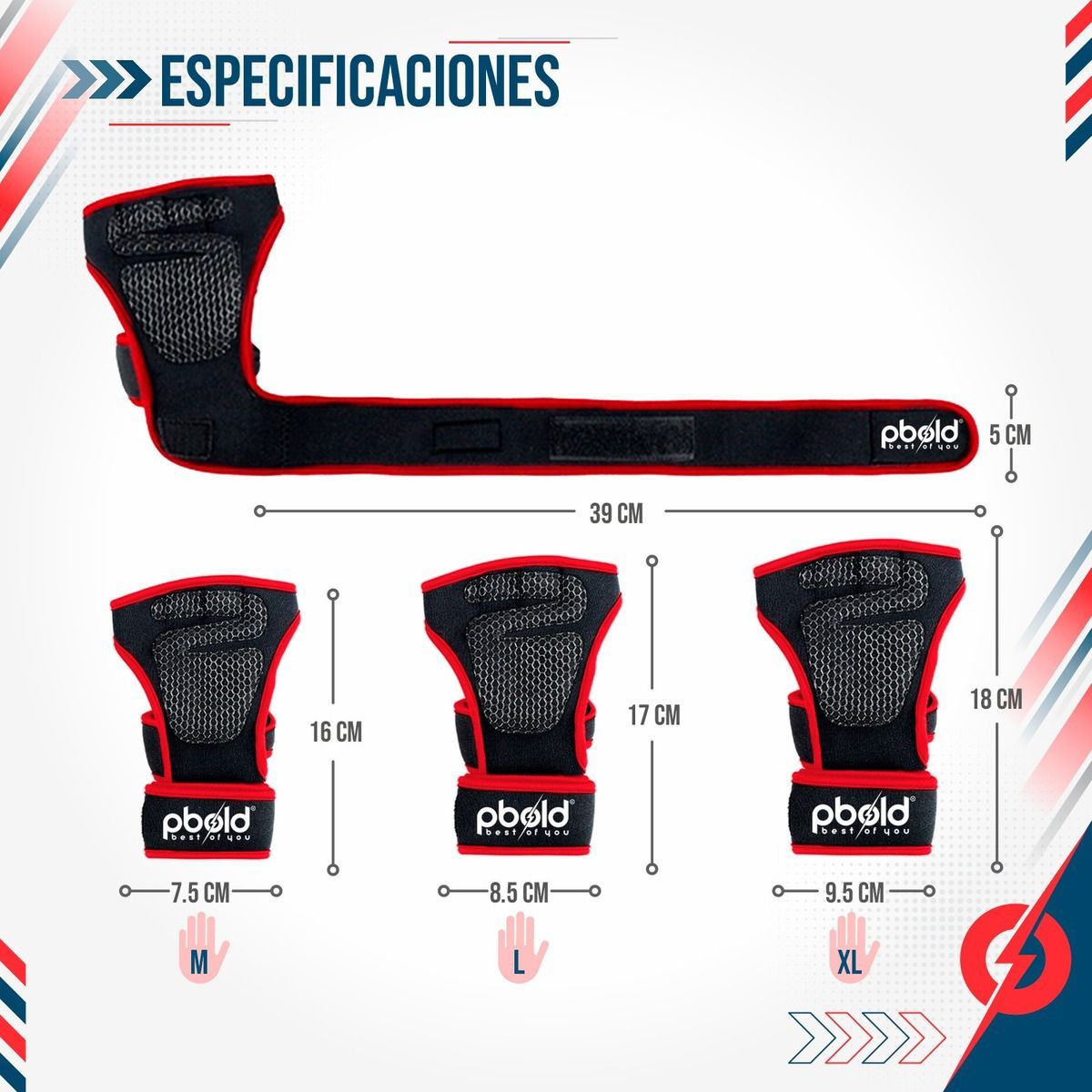 PBOLD - Guantes Gimnasio Gym Entrenamiento Calistenia Crossfit Pbold Rojo M