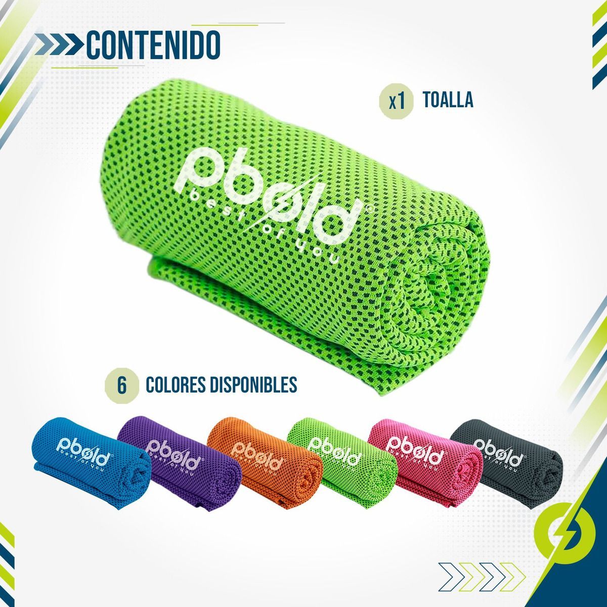 PBOLD - Toalla Facial Microfibra Pbold Gym Deportiva Fitness Verde