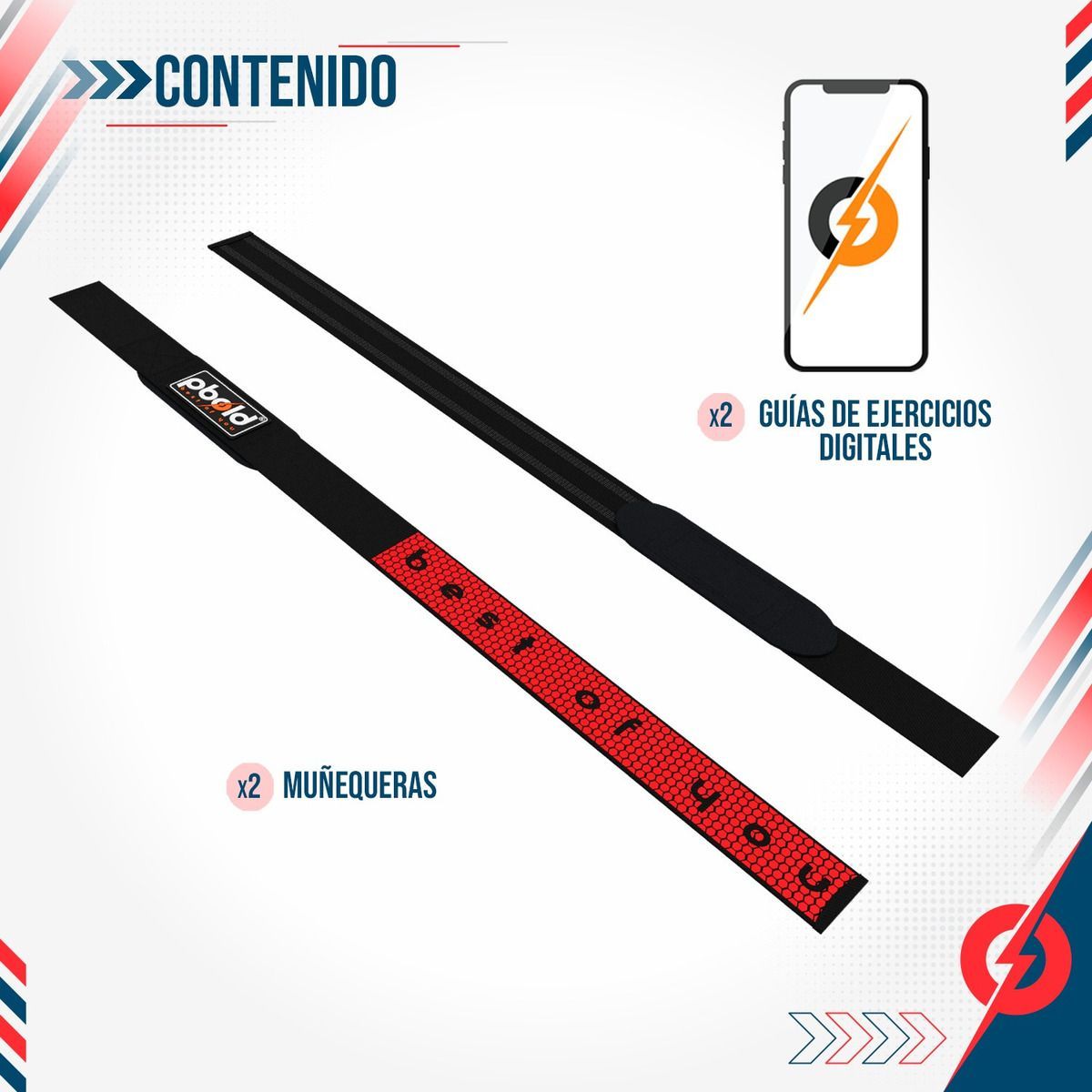 PBOLD - Par Muñequera Straps Pesas Gym Crossfit Correa De Soporte Rojo