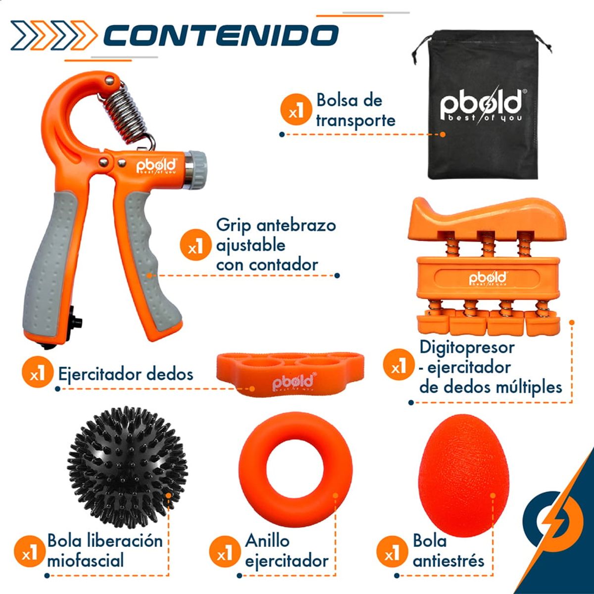 PBOLD - Kit Handgrip Ejercitador Terapia Ejercicio Recuperación