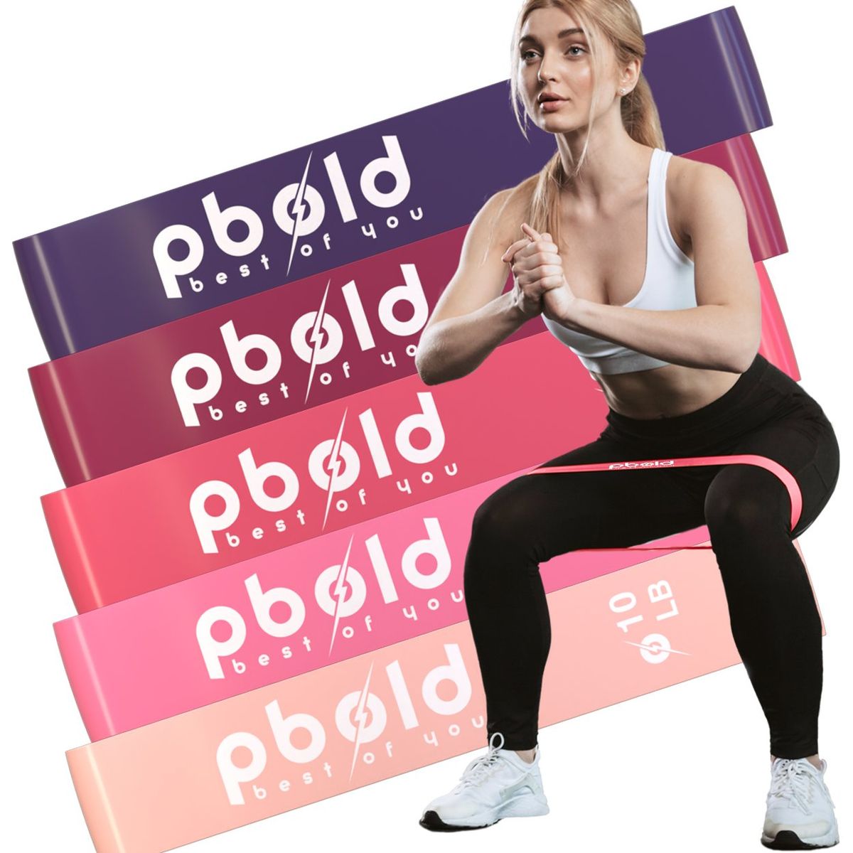 PBOLD - Kit 5 Bandas Elásticas Resistencia Entrenamiento Gym Rosadas