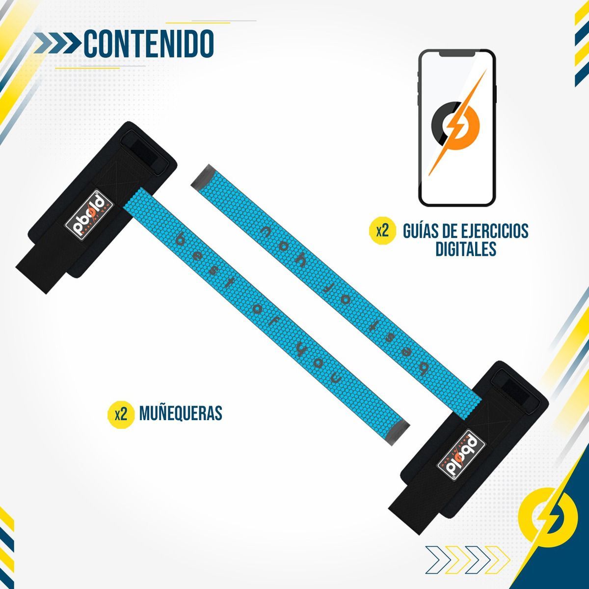 PBOLD - Straps Muñequeras Crossfit Pesas Gym Correas Azul