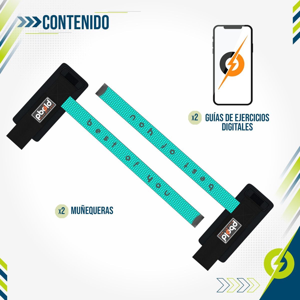 PBOLD - Straps Muñequeras Crossfit Pesas Gym Correas Cian