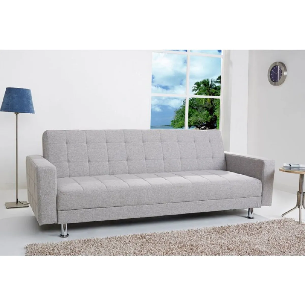 SOFA MARKET - Sofa Cama Polka 3 Puestos Tela Gris