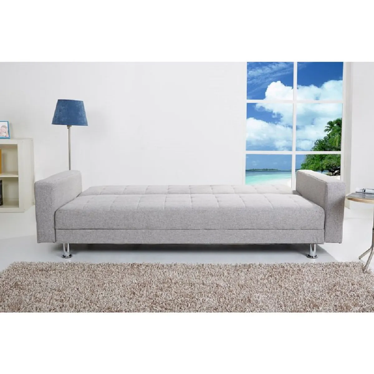 SOFA MARKET - Sofa Cama Polka 3 Puestos Tela Gris