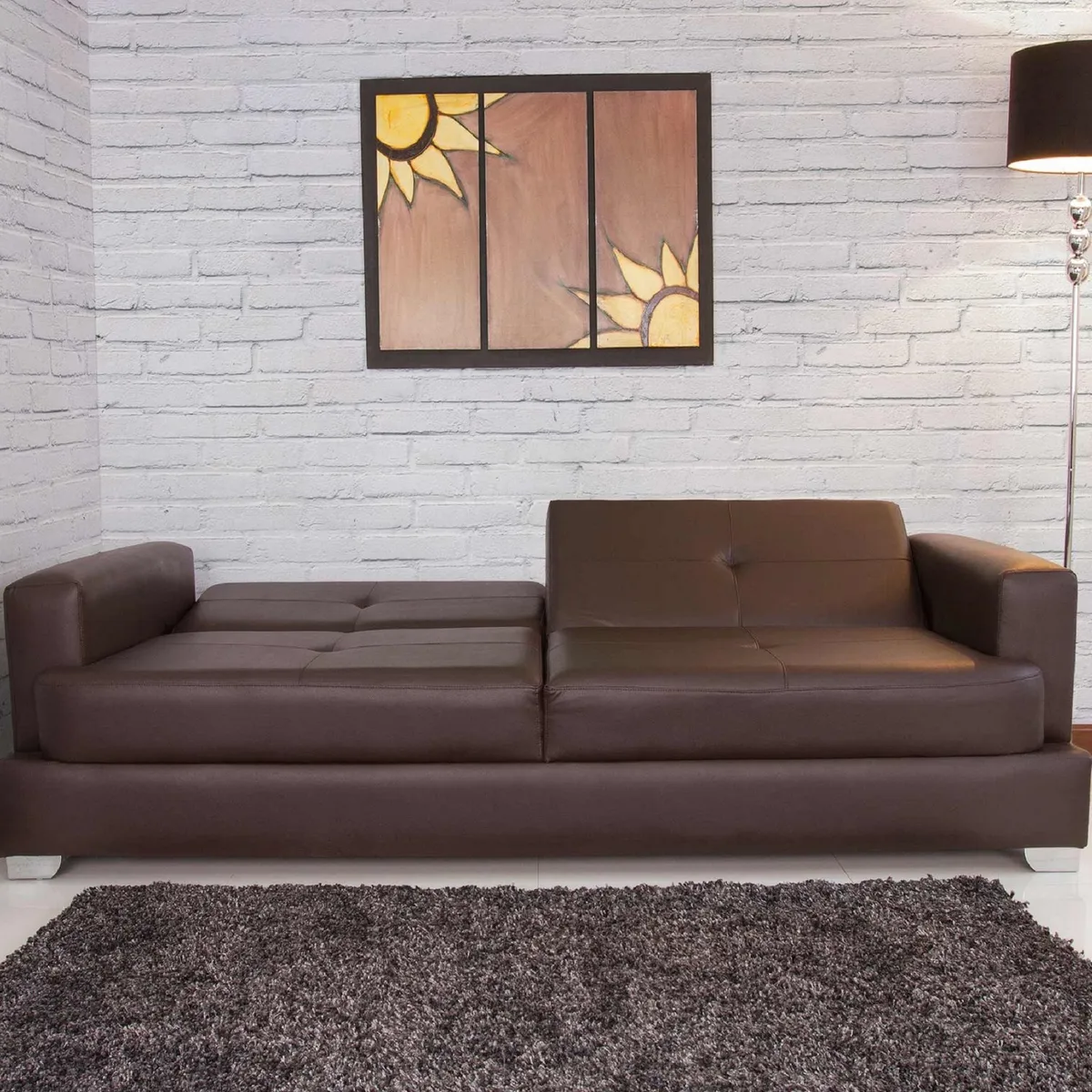 SOFA MARKET - SOFA CAMA KUBIK 3 PUESTOS ECOCUERO CAFÉ