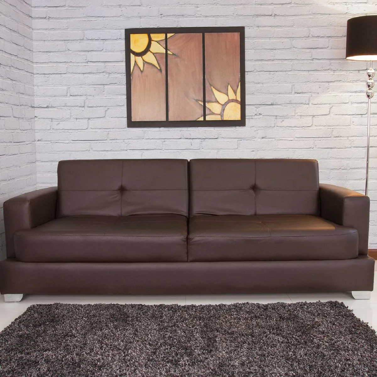 SOFA MARKET - SOFA CAMA KUBIK 3 PUESTOS ECOCUERO CAFÉ