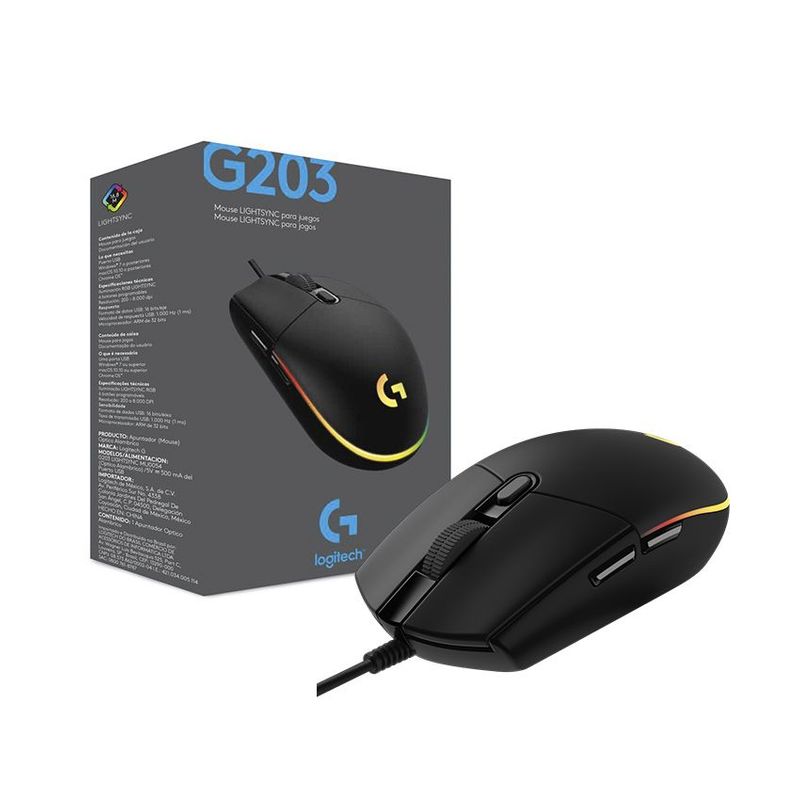 LOGITECH - Mouse Logitech LIGHTSYNC G203 Negro Gaming RGB