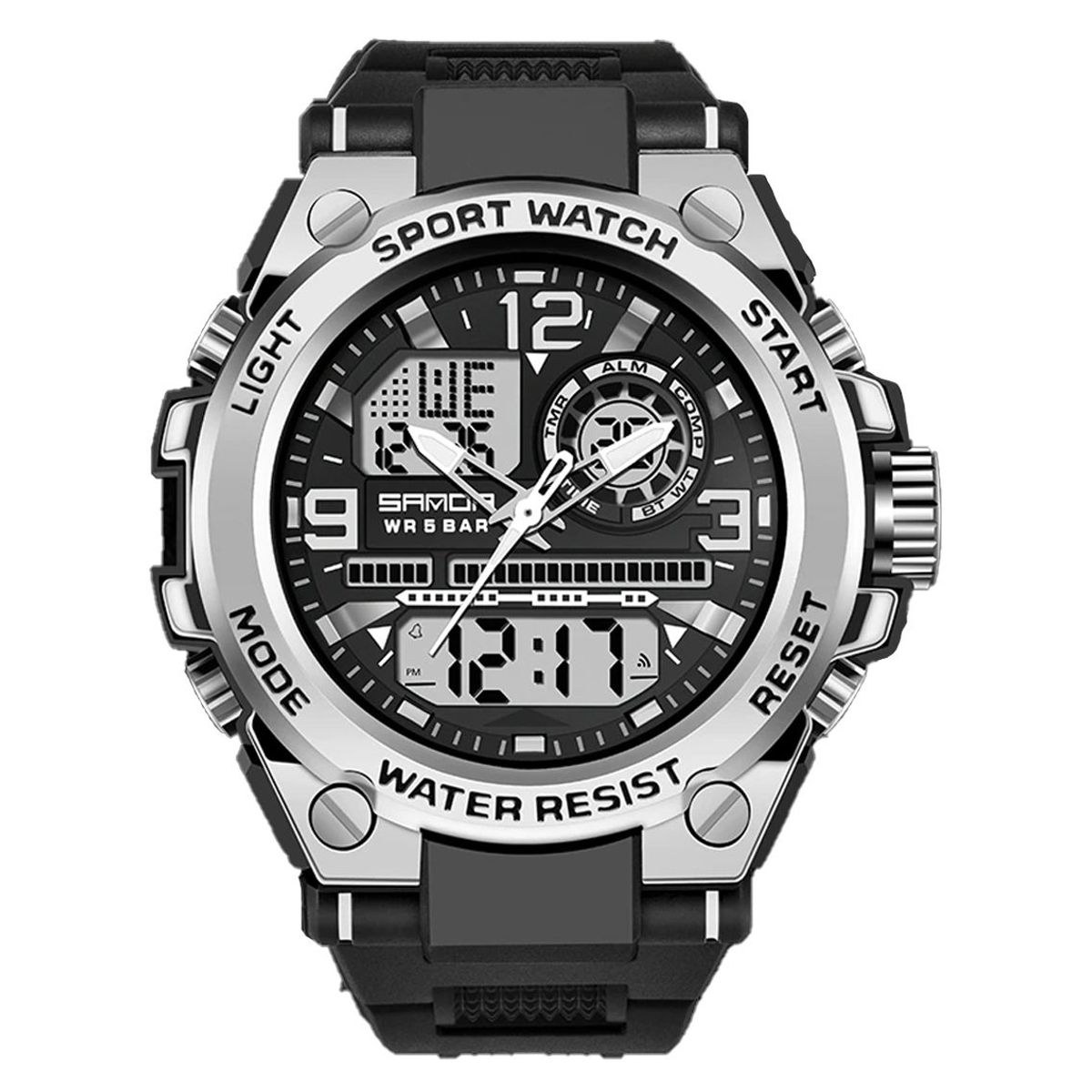 SANDA - RELOJ HOMBRE SANDA MILITAR DEPORTIVO NEGRO Y SILVER 6024