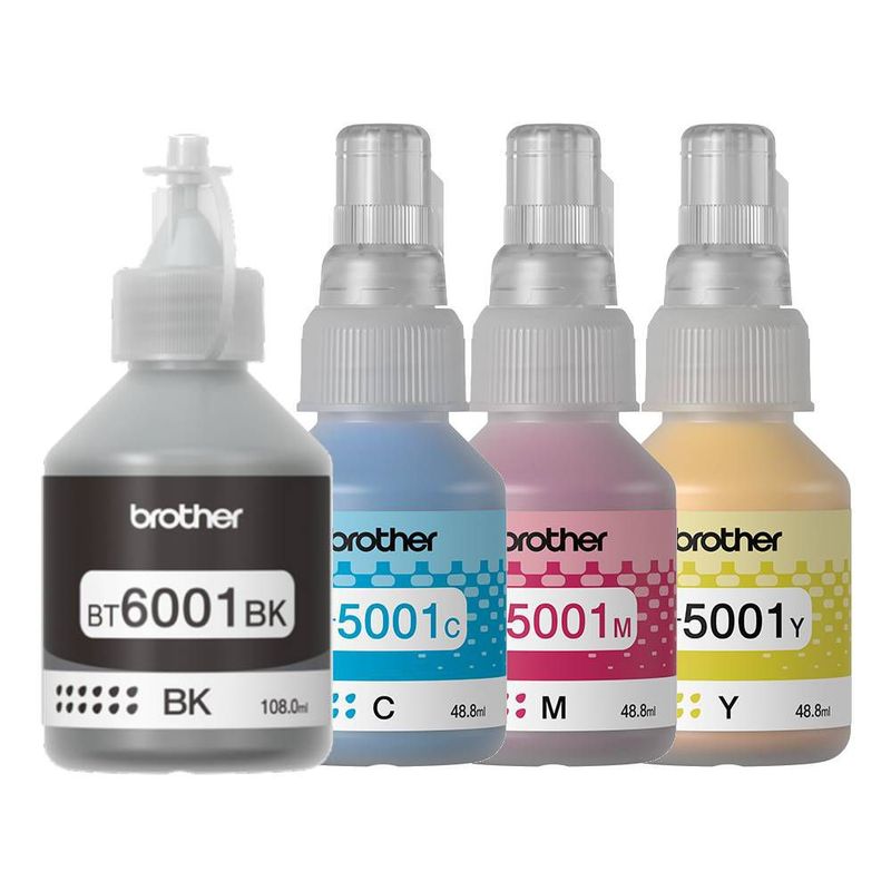 BROTHER - Combo de Botellas de Tinta BROTHER BT6001BK Negro y colores BT5001 Originales