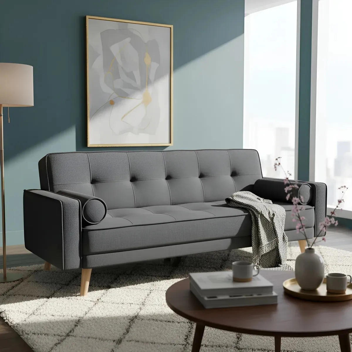 SOFA MARKET - SOFA CAMA EXTRA 3 PUESTOS TELA GRIS