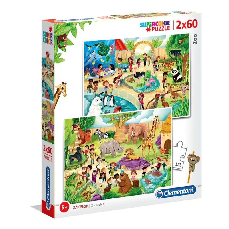 CLEMENTONI - Rompecabezas Para Niños 2 En 1 Explorando El Zoológico