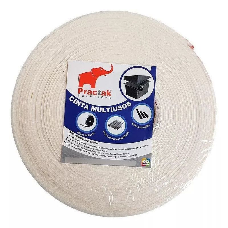 PRACTAK - Burlete para Puertas y Ventanas Aislante Espuma 10mt Practak - Blanco