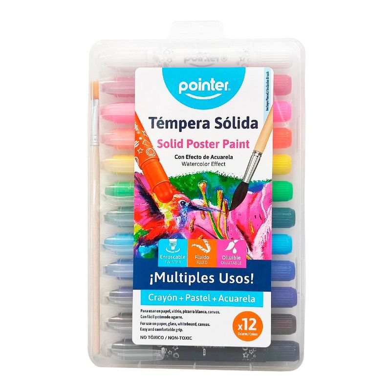 POINTER - Témpera Sólida, Crayón Pointer Acuarelable X 12 Colores