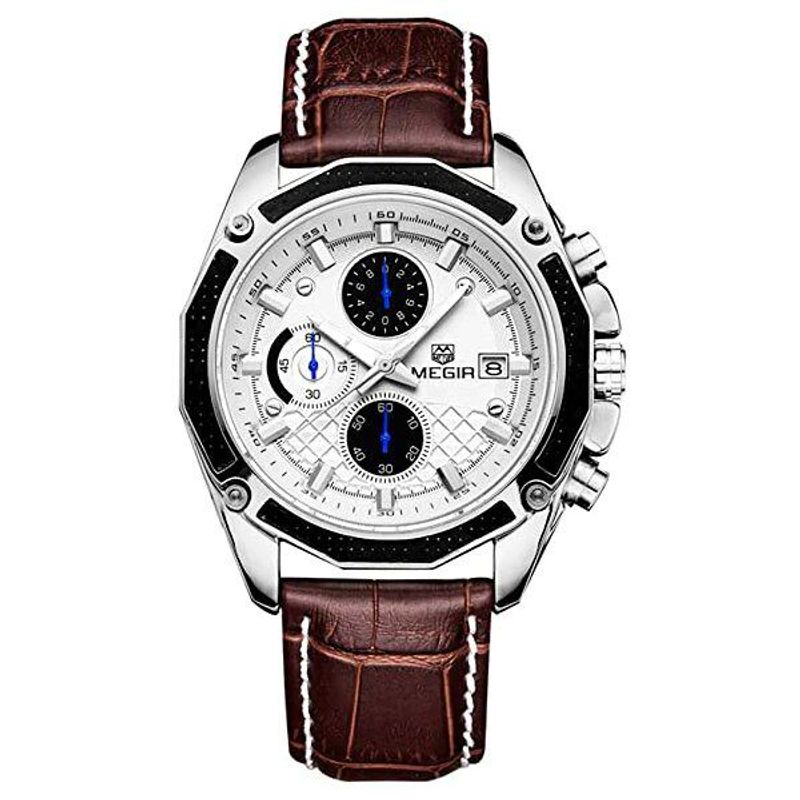 MEGIR - RELOJ HOMBRE MEGIR MARRÓN DE CUERO M2015G