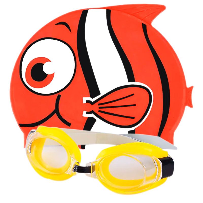 GENERICO - Set niños natación kit gafas  gorro pez silicona