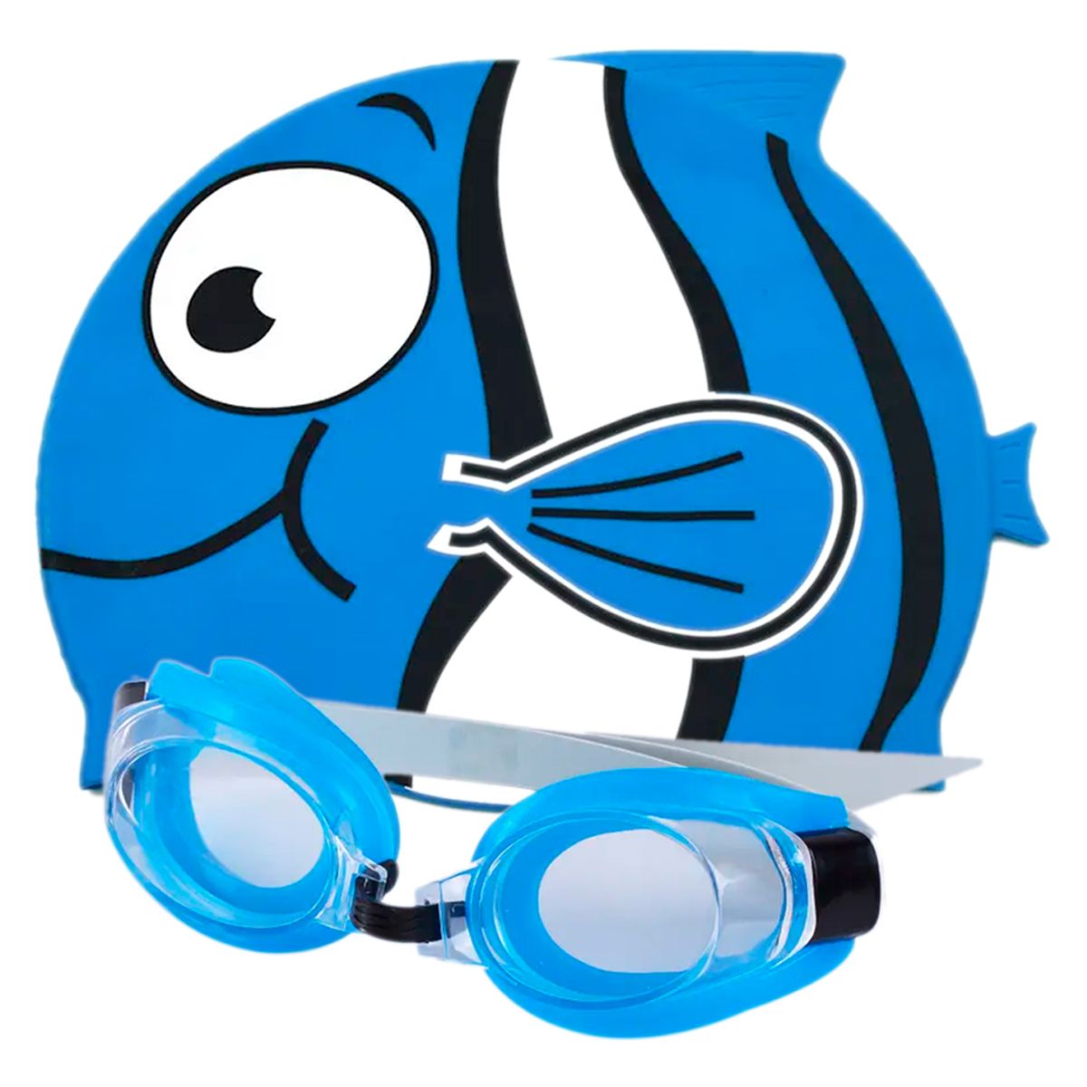 GENERICO - Set niños natación kit gafas  gorro pez silicona