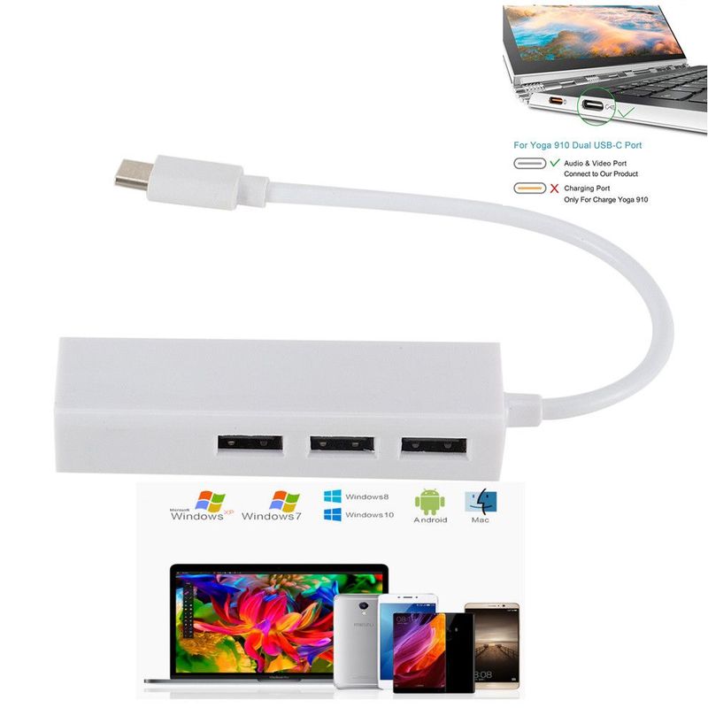 GENERICO - Adaptador De Usb Tipo C A A Rj45 Base 100+ 3 Puertos Usb 2.0