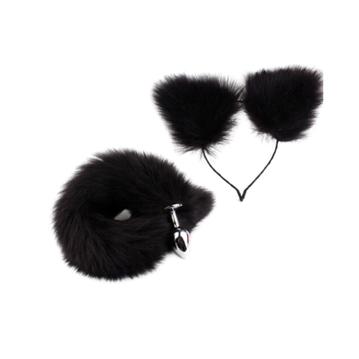 GENERICO - Plug anal Cola de zorro talla M Negro con orejas