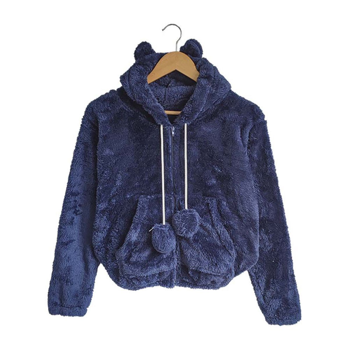 SYK - Saco Buzo Para Mujer Abrigador Invierno Peludo Con Cramallera Azul