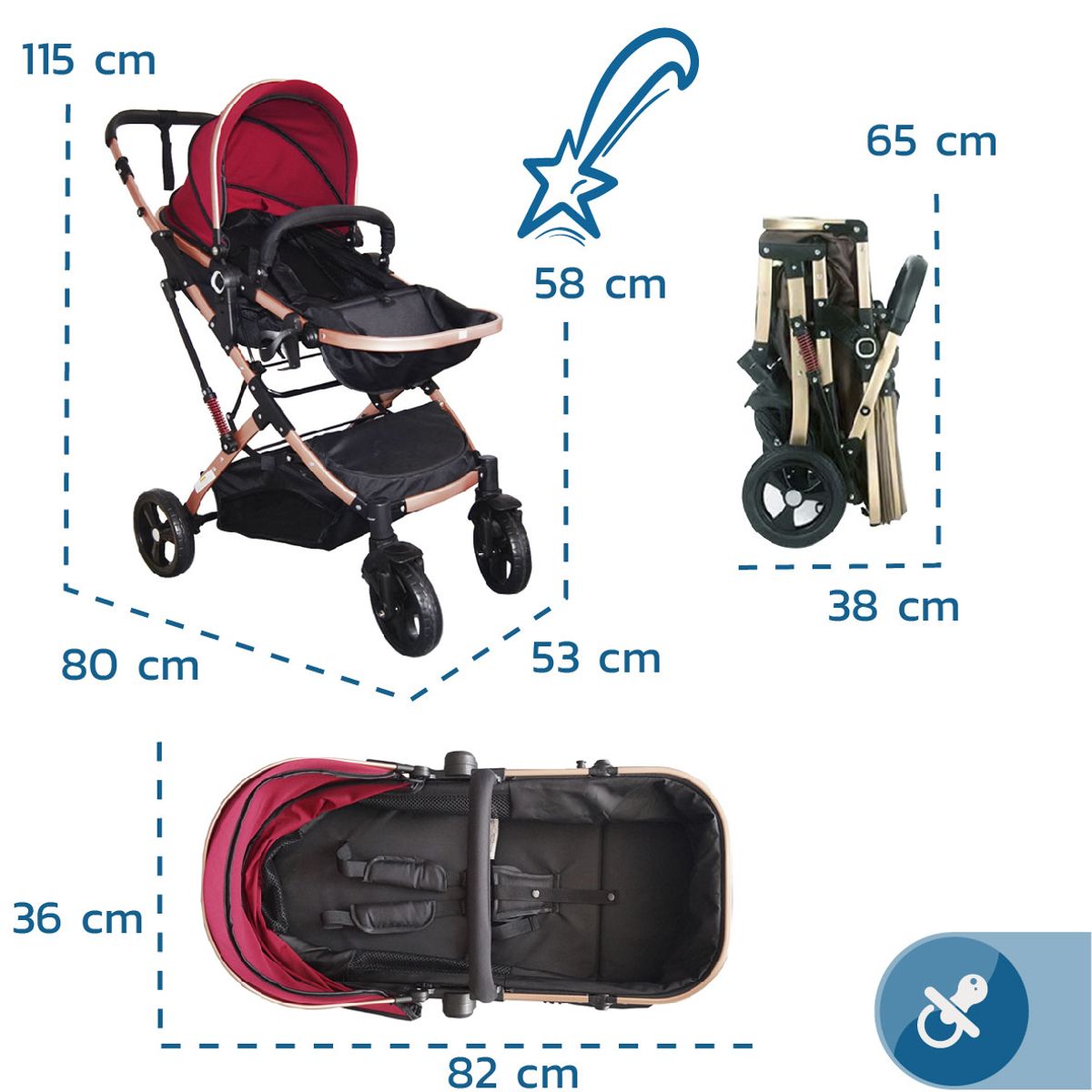 ENFANT'ASY - Coche bebé moises Negro Elegante