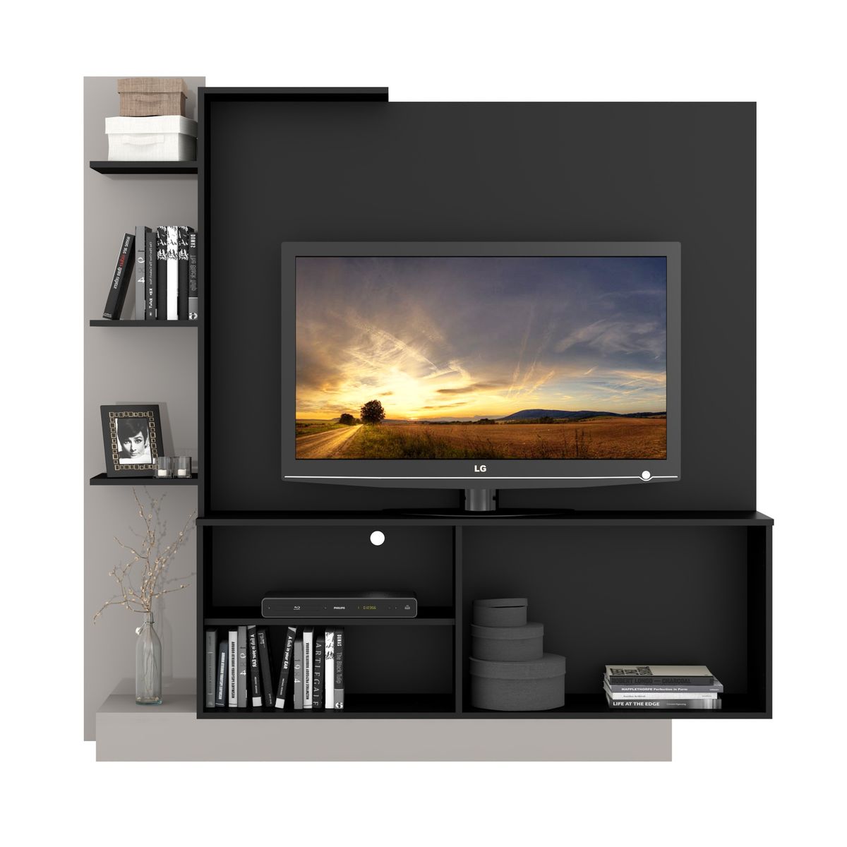 ZER - Centro de Entretenimiento Colón TV 55 Mueble Sala Moderno con Puertas y Repisas