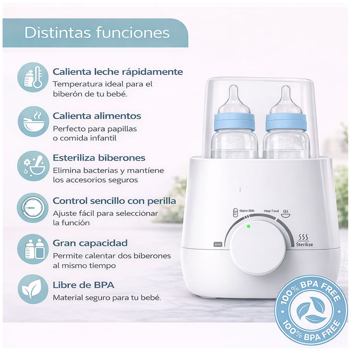 ONE PIXEL - Esterilizador y Calentador Teteros Real Bubee ONE PIXEL para Biberones y Alimentos de Bebé