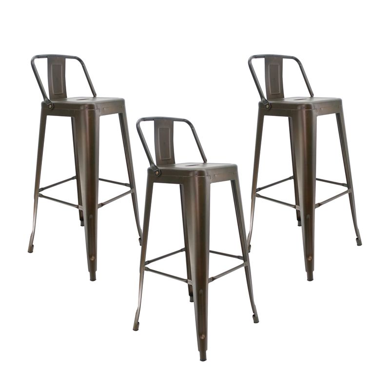 BOXBIT - Kit x3 Butacos Altos Titan Bar Tipo Tolix Con Espaldar Bronce