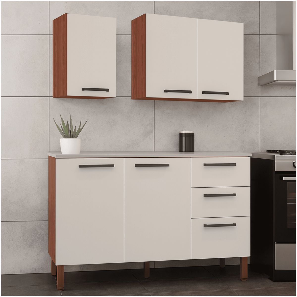 MUEBLES 2020 - Cocina Canna 120 cm 6 Puertas 2 Cajones Café/ Blanco Apagado